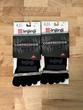 New Lot of 2 pairs Men's Small 6-7.5 Injinji Long Compression Toe socks Black